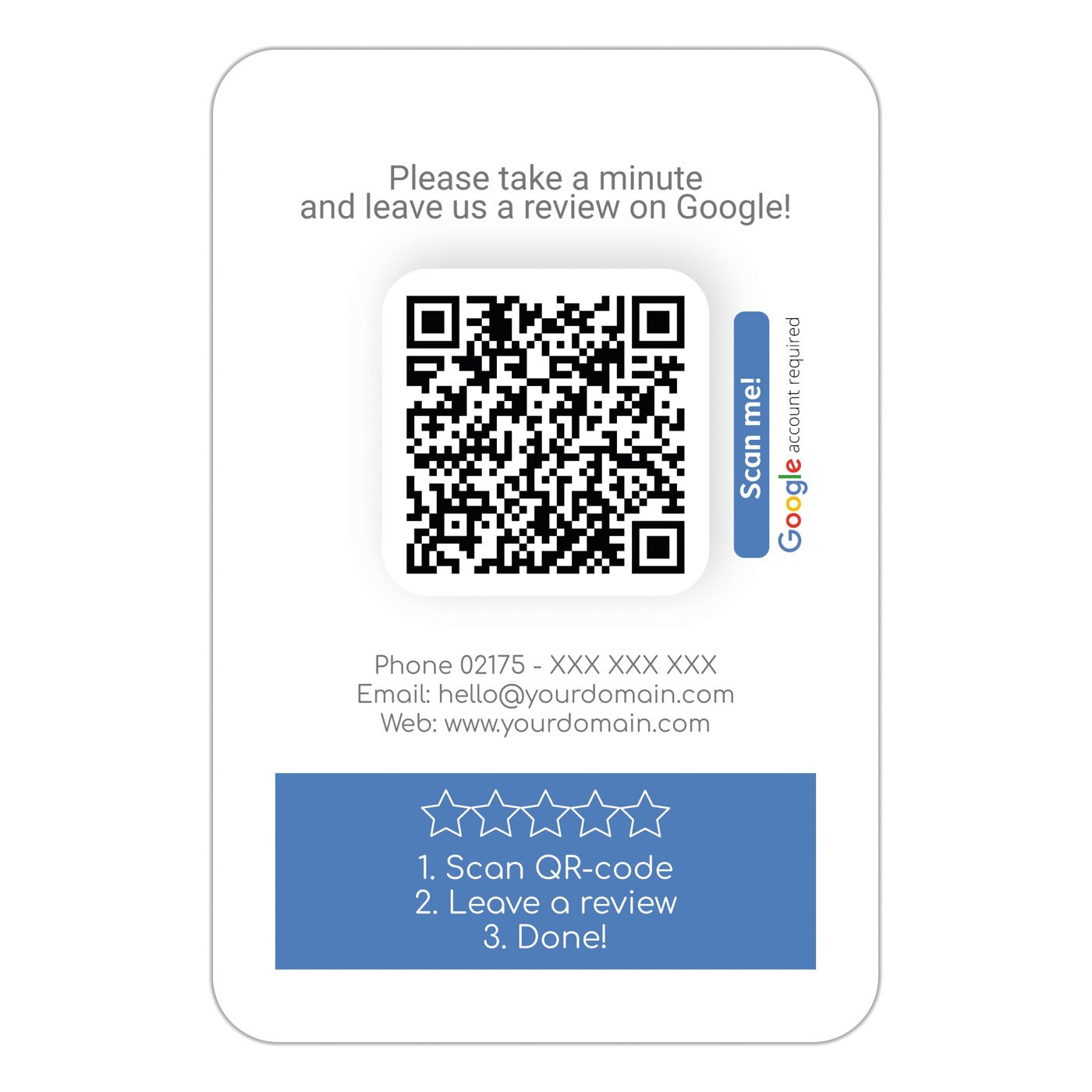 Google Review Business Card “clean” with Google review QR Code